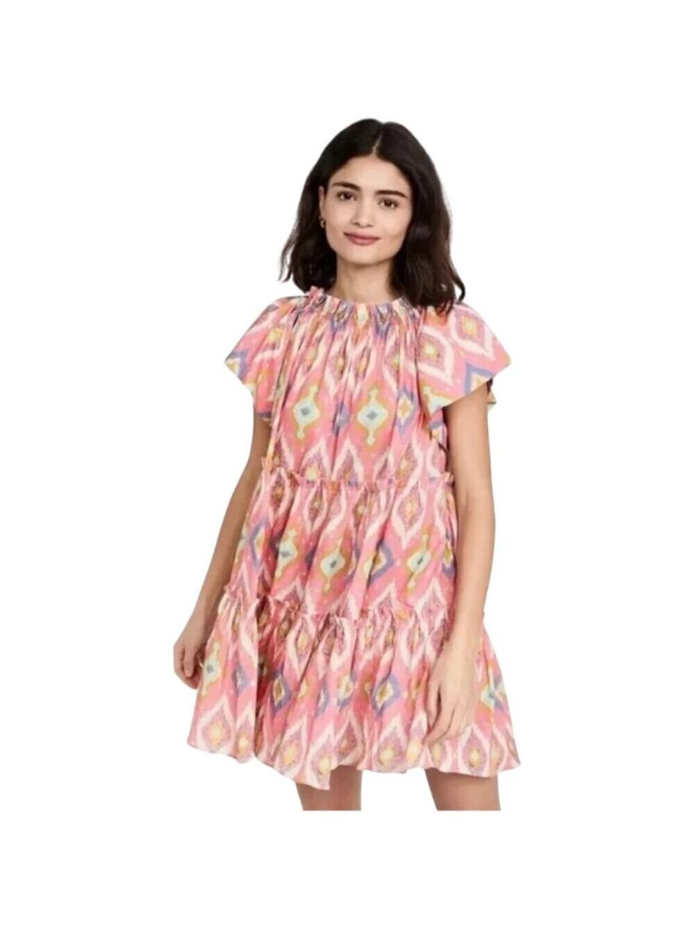 Charina Sarte Pink Ikat A-Line Tiered Mini Dress Womens Size XLarge